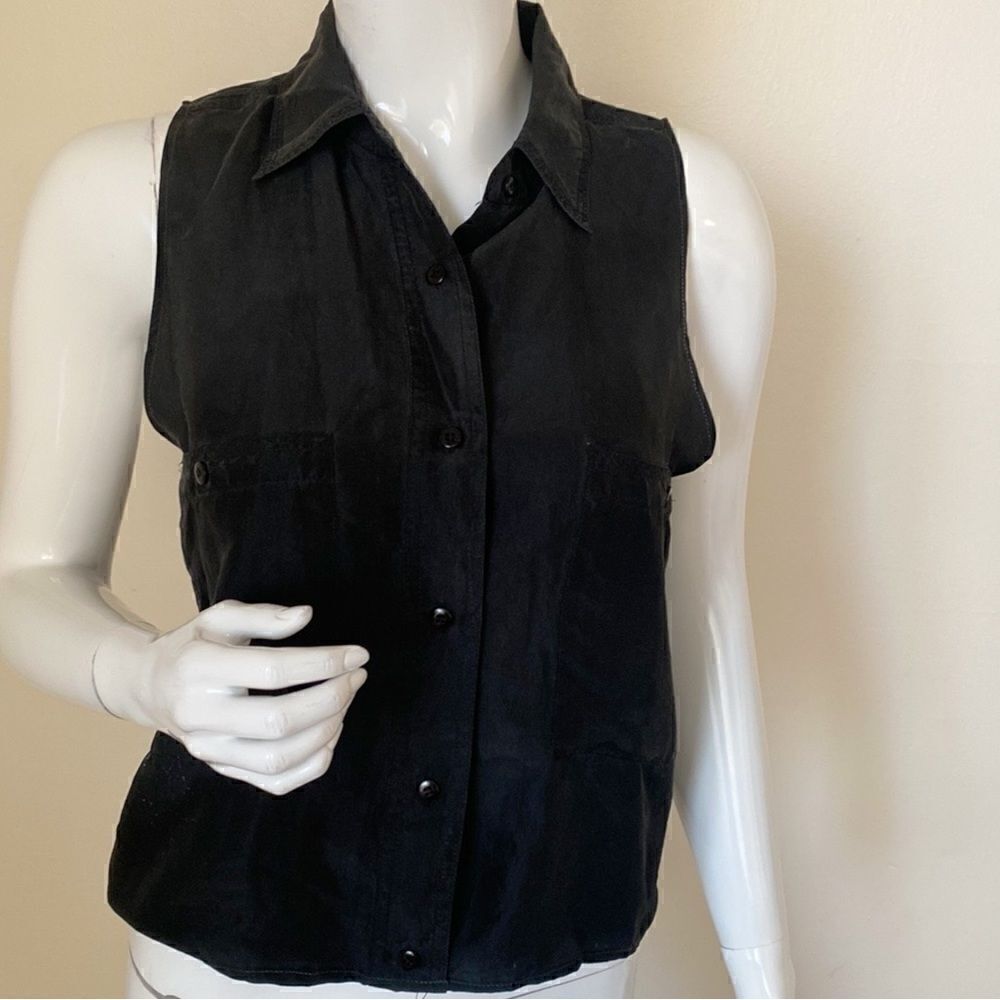 Reformation x Urban Renewal Black Silk Vintage Sleeveless Button Down Shirt